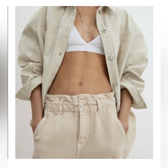 Zara White Paperbag Waist Trousers Jeans Size 10 - Picture 12 of 12